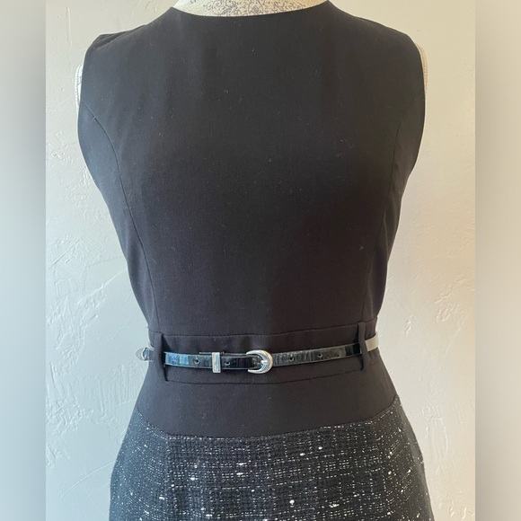 Calvin Klein Black Belted Sheath Dress with Metallic Threaded Boucle Skirt - Picture 4 of 6